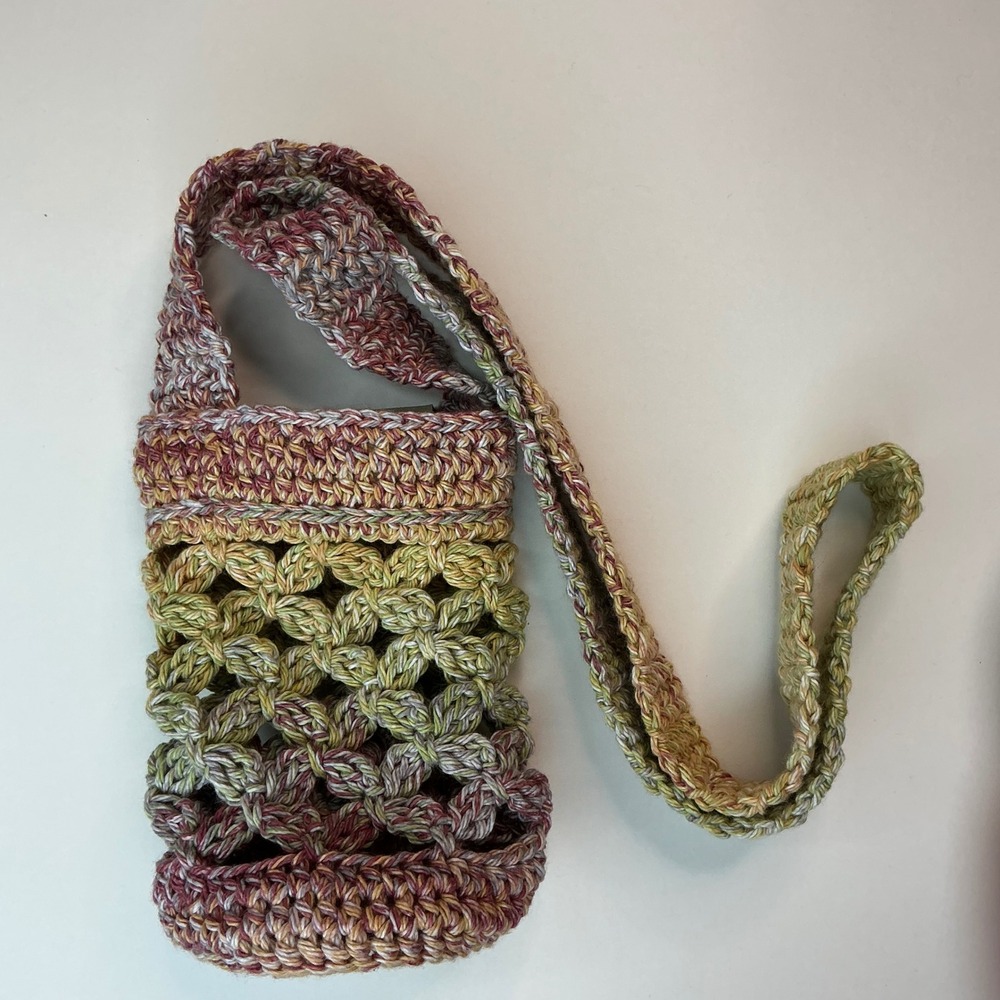 Handmade Multi Crochet Water Bottle Holder Unisex OS Crossbody Boho Sling - Picture 10 of 17